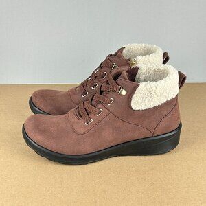 Bzees Garner Faux Fur Ankle Boots Womens 11 Brown Elastic Lace Pull On